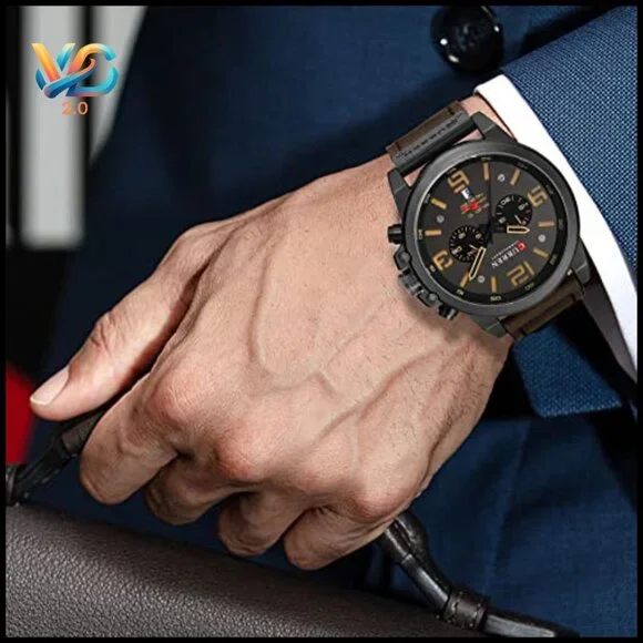 Men's Sport Military Analog Quartz Watch Leather Strap Waterproof Chronograph